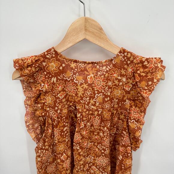 SUNDRY NWT Evereve Sienna Rust Floral Flutter Sleeve Blouse // Small - Picture 11 of 13